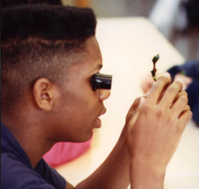 Student using a jeweler's loupe with Private Eye inquiry process