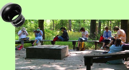 Teachers using Private Eye loupes in the Birmingham Botanical Gardens